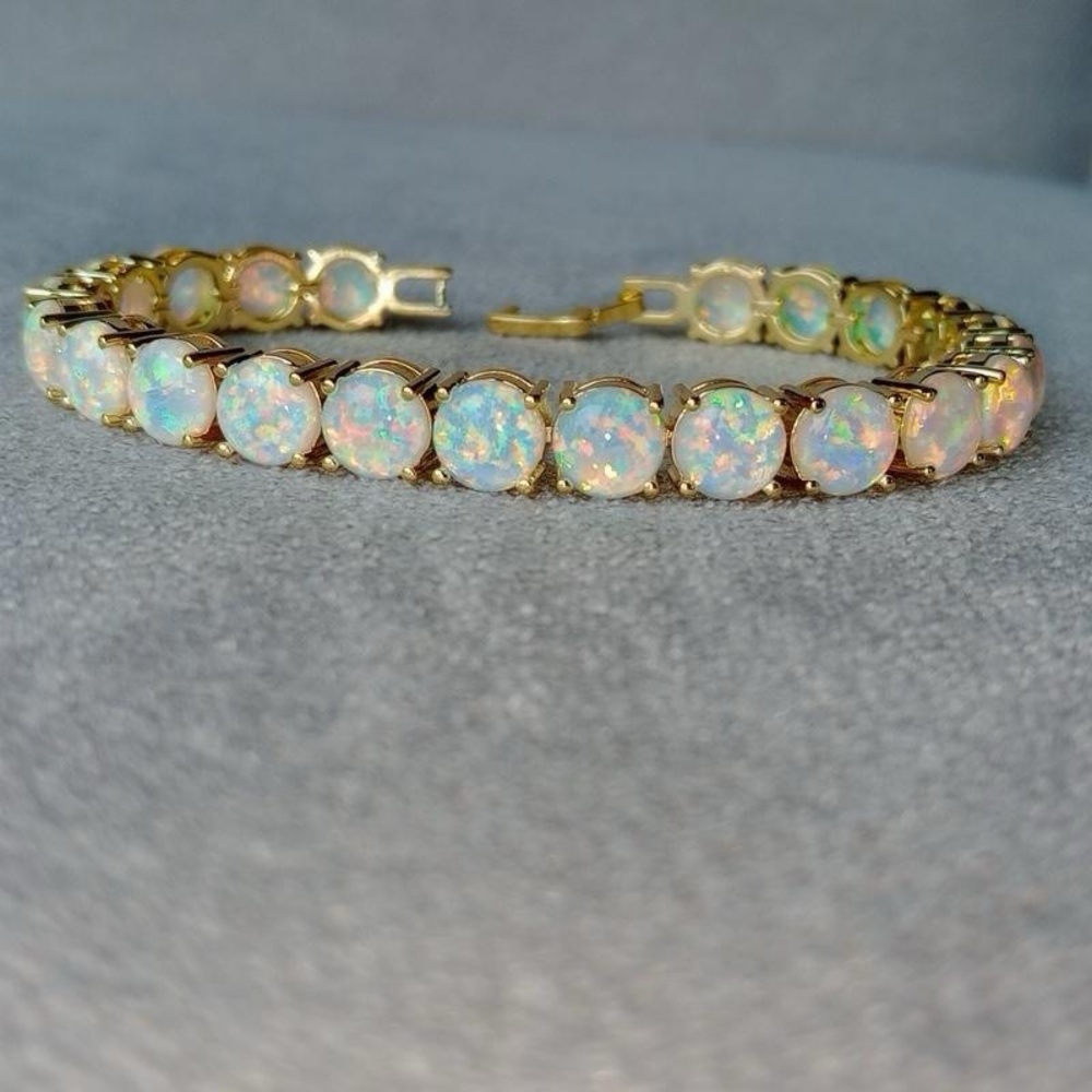 Gold White Opal Tennis Bracelet - Summer Bracelet - Perfect Birthday Gift